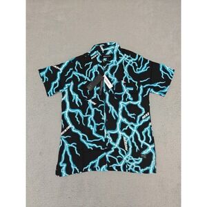 Reason Shirt Mens Large Black Blue‎ Lightning Button Up Short Sleeve AZWT-006